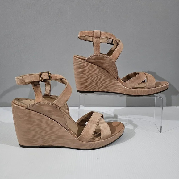 NEW Vionic Bonita Wedge Sandals Orthotic Macaroon Tan Suede Leather Womens 11 - Picture 3 of 12